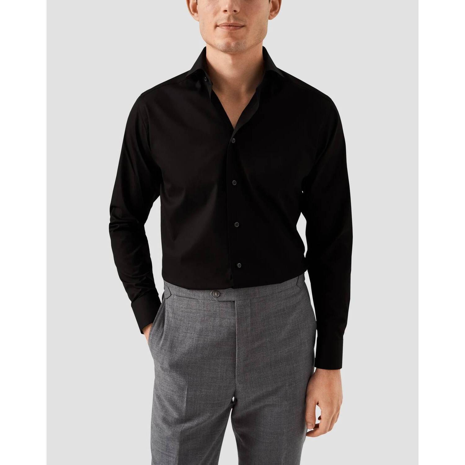 New Eton Poplin Dress Shirt In Black